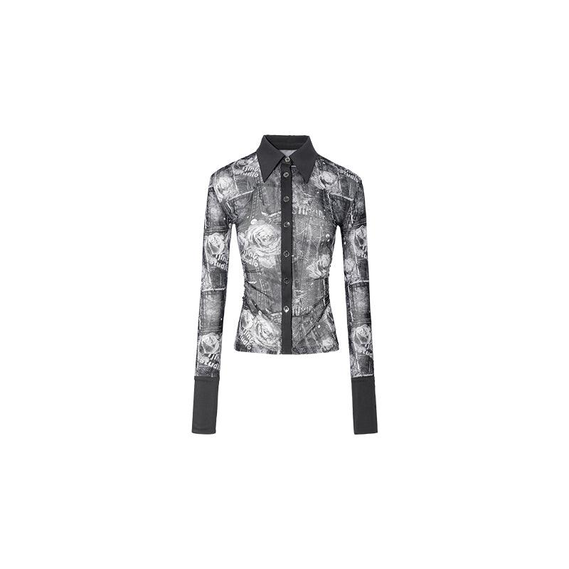 deanwangkt Mid-length Printed Mesh Pleated Waist Shirt - Deanwangkt