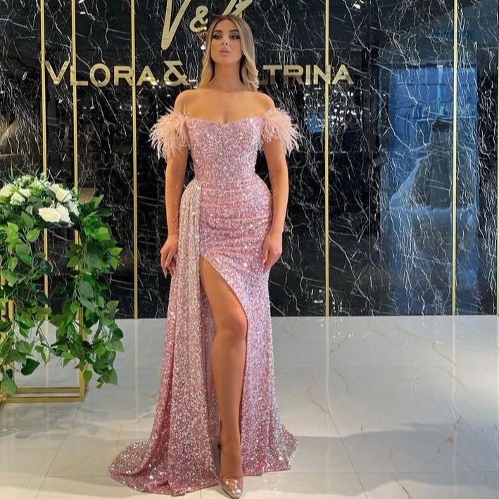 DEANWANGKT Boat Neck Cocktail Party Dress Tassel Sexy Sequined Elegant Temperament Slim Fit Evening Dress Elegant Court Train Prom Dress - Deanwangkt