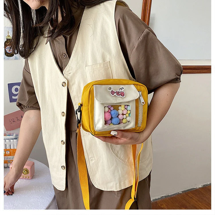 deanwangkt Cute Small Bag Women With Transparent Pocket Crossbody Bags Women Mini Shoulder Bag Nylon Bag Women Bolsa Feminina Phone Bags - Deanwangkt