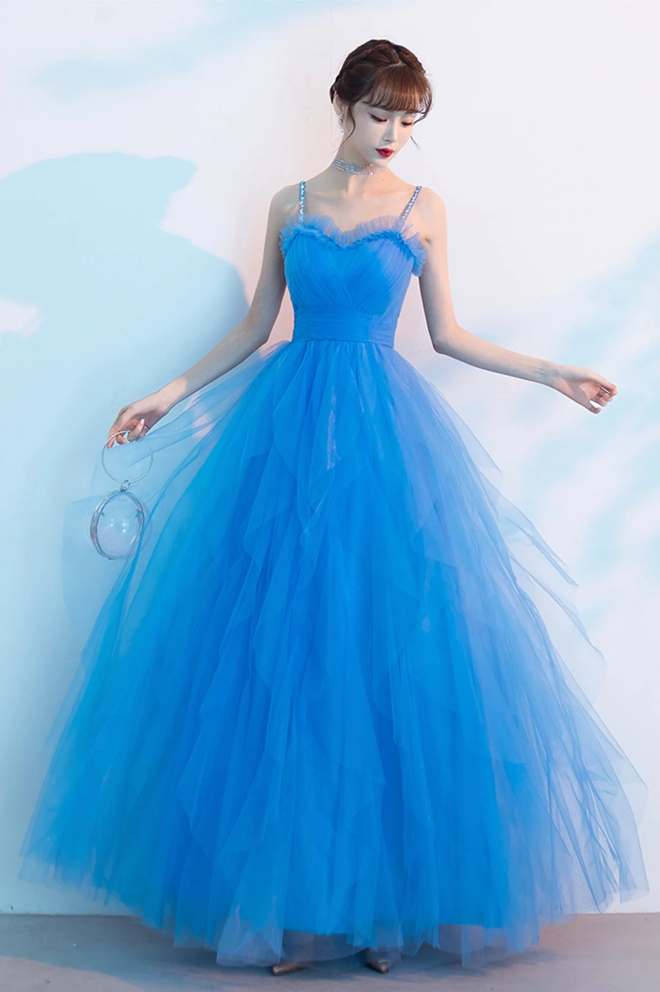 solvbao Blue Tulle Long Prom Dresses, A-Line Evening Dresses - Deanwangkt