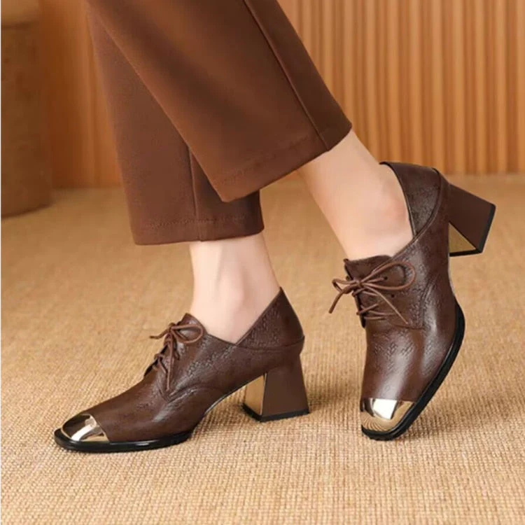 deanwangkt Women's Shoes New Lace Up High Heels Black Pattern High Heels Square Toe Bare Boots  Autumn/Winter Fashion Shoes - Deanwangkt