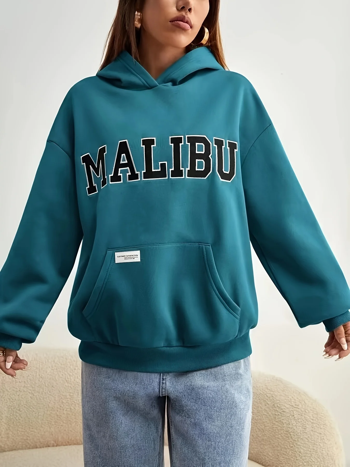 Letter Print Kangaroo Pocket Hoodie, Casual Long Sleeve Hoodie Sweatshirt, Women's Clothing - Deanwangkt