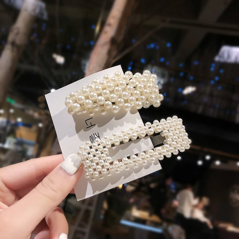 3/4/5pcs/Set Women Girls Elegant Full Pearls Geometric Hair Clips Sweet Hair Ornament Hairpin Barrette Headband Hair Accessories - Deanwangkt