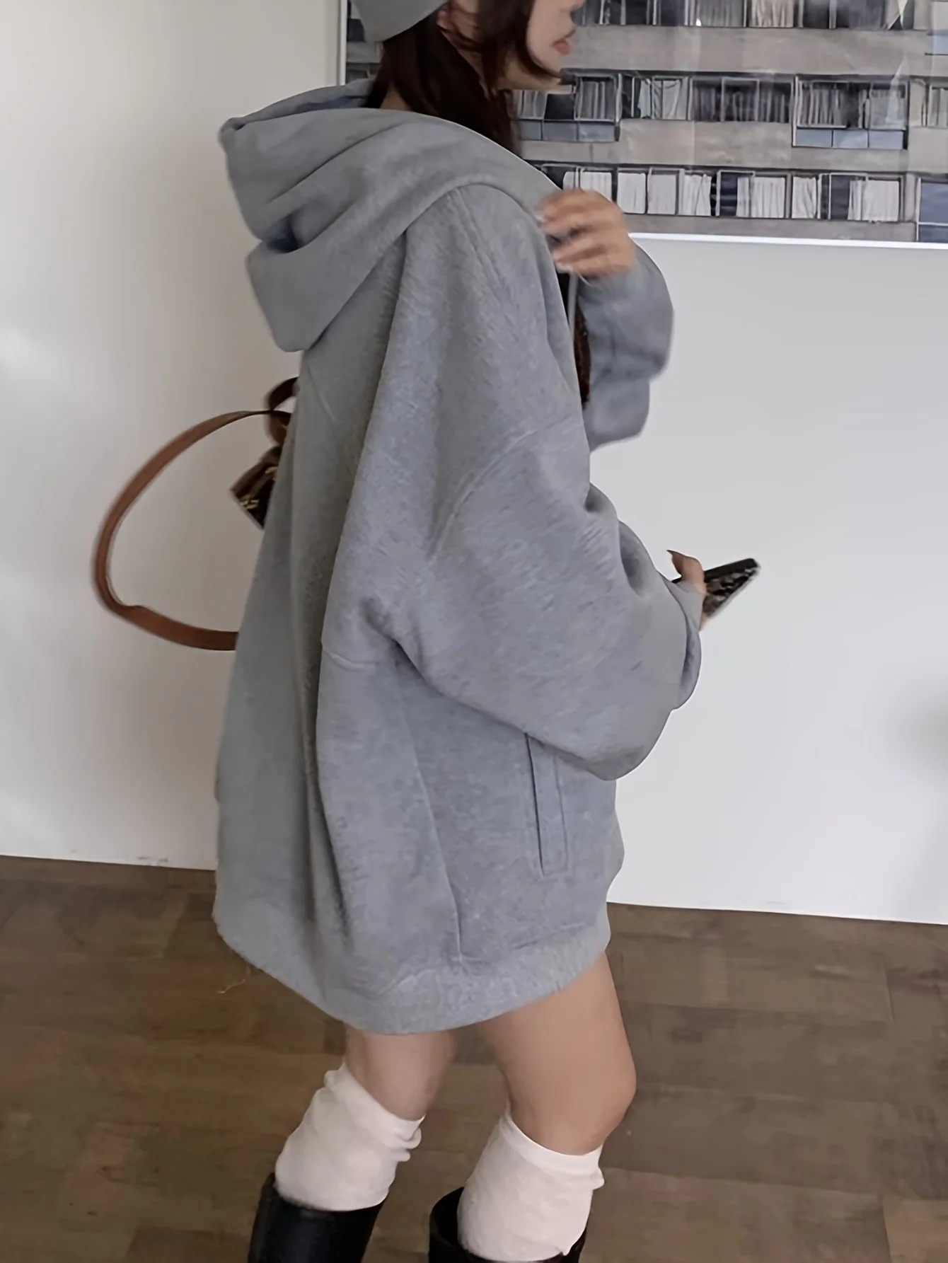 deanwangkt  Solid Color Zip-up Drawstring Hoodie, Casual Long Sleeve Slant Pockets Jacket, Women's Clothing - Deanwangkt