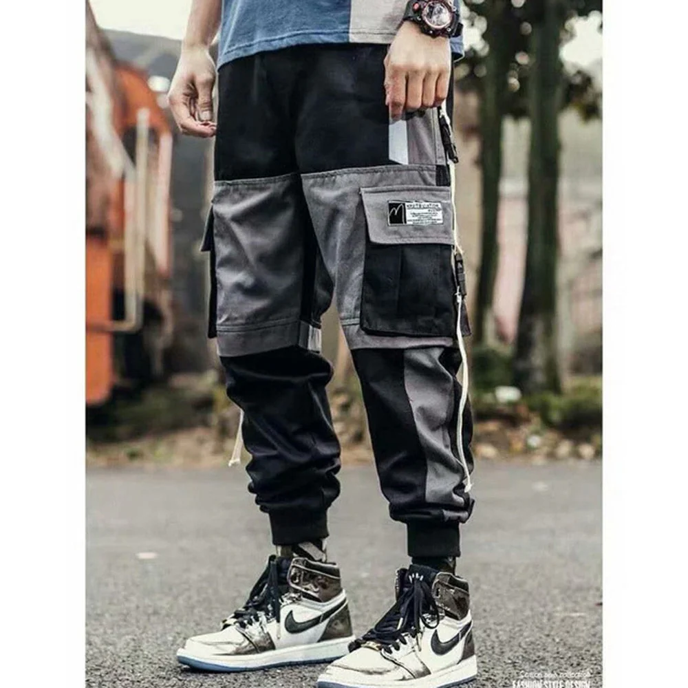 DEANWANGKT Mens Vintage Hip Hop Style Baggy Jeans Streetwear Pockets Men's Jogger Pants Hip Hop Sweatpants Joggers Trousers Tactical Mens Pants Cargo Harem Pants Men Clothes - Deanwangkt