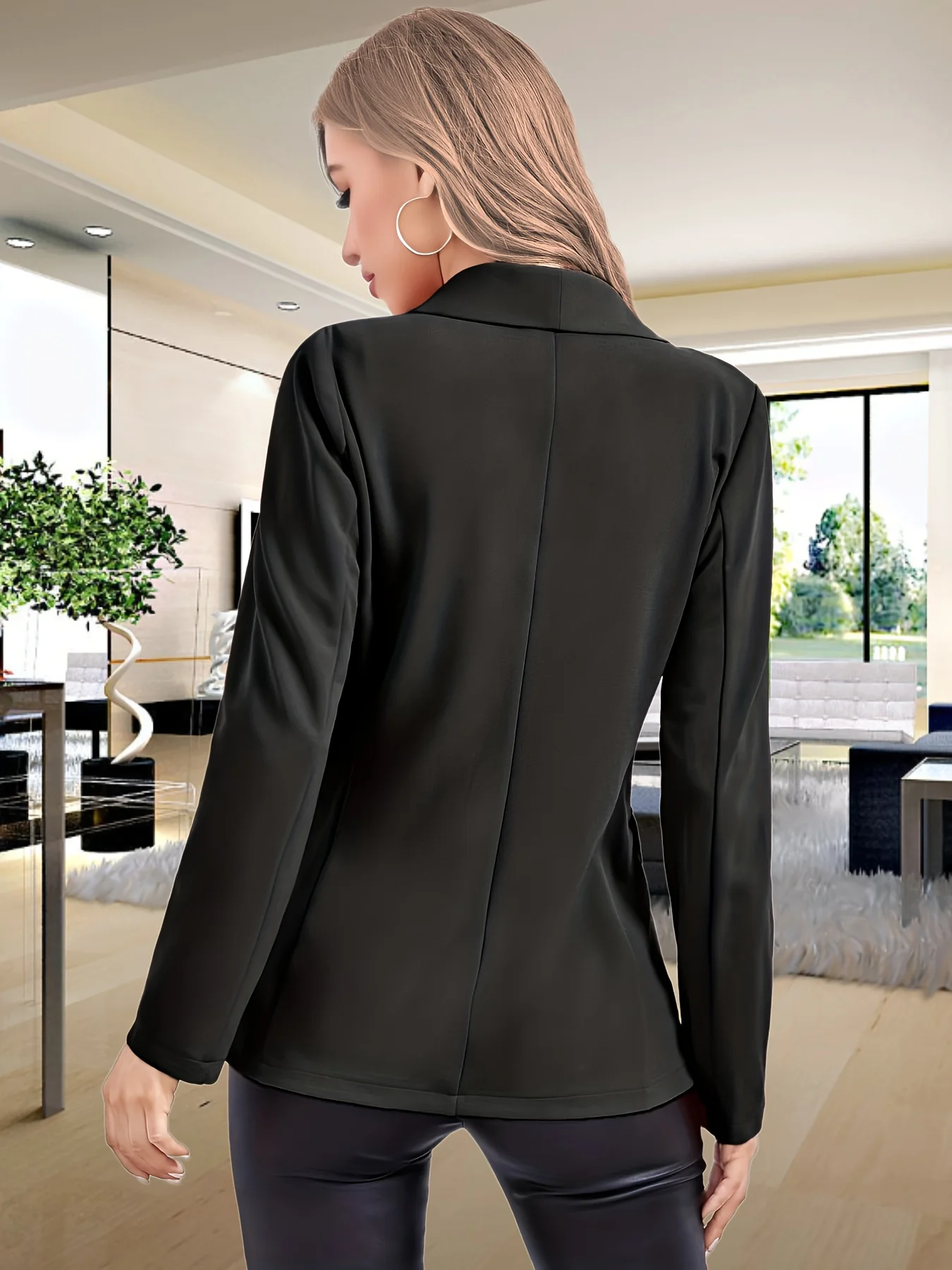 deanwangkt-1 Solid One Button Blazer, Elegant Long Sleeve Work Office Outerwear, Women's Clothing - Deanwangkt