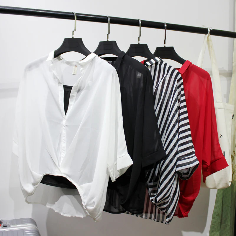 deanwangkt Two Piece Set Leopard Chiffon Shirts Summer Half Sleeve Loose V-Neck Women Casual Blouse Sexy Casual Striped Tops 19483 - Deanwangkt