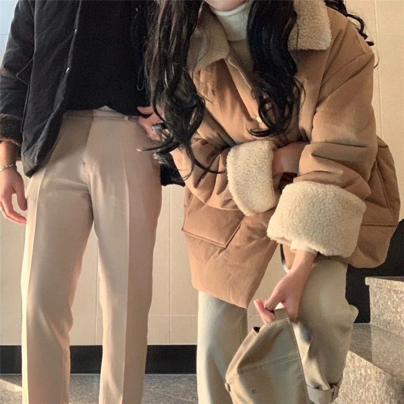 deanwangkt  Lambswool Retro Coats Fashion Thicken Elegant Warm Hot  Winter High Street New Casual All Match Loose Jackets - Deanwangkt