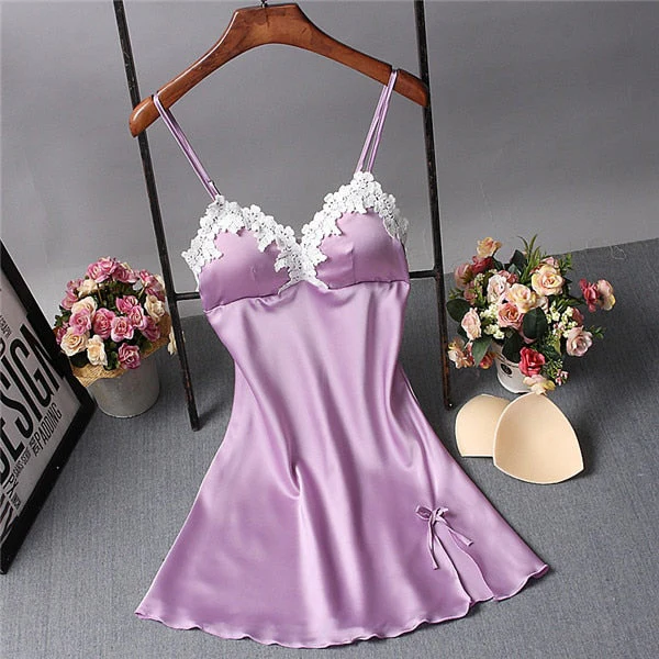 deanwangkt Brand New Chinese Women Robe Satin Nightgown Sexy Nightshirt Sleepwear Lace Bath Gown Summer Casual Home Night Dress Nighty - Deanwangkt