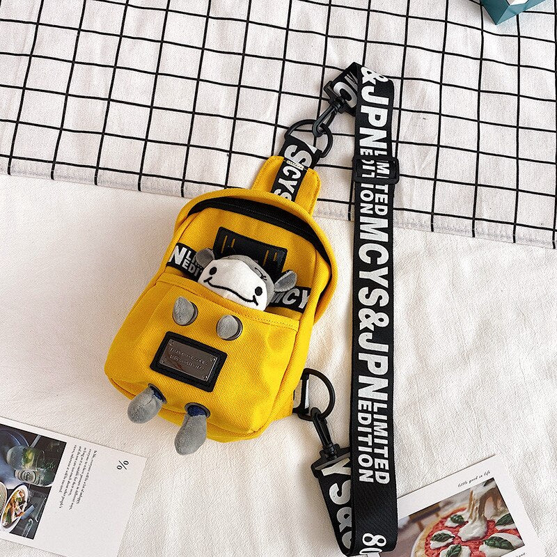 deanwangkt Cute Plush Toy Inside Chest Bag For Women Casual Canvas Bag Women Crossbody Bags Letter Print Strap Shoulder Bag Women Bolso Sac - Deanwangkt