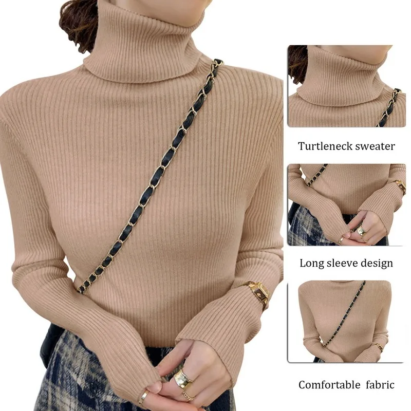 deanwangkt New Knitting Pullover Sweater Long Sleeve Bottom Shirt Slim Turtleneck Sweaters Autumn Winter Soft Blouse Jumpers For Women - Deanwangkt