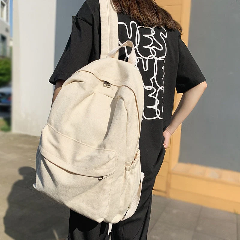 Canvas Casual Women's Backpack NEW Women Travel Fashion High Capacity Men Rucksack Solid Color Backpack Boy Student SchoolBag - Deanwangkt