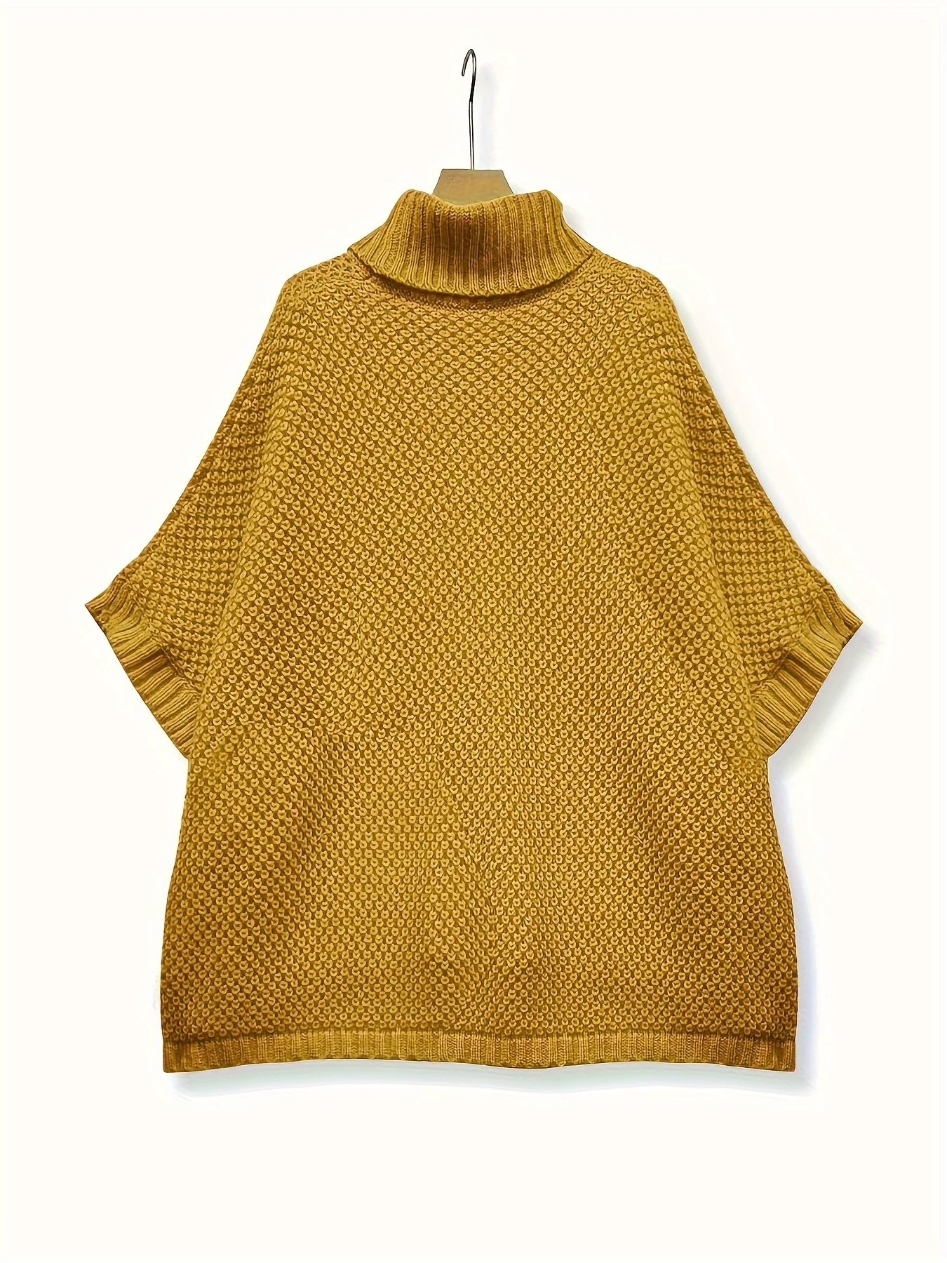 deanwangkt Plus Size Elegant Sweater, Women's Plus Solid Batwing Sleeve Turtleneck High Stretch Loose Jumper - Deanwangkt