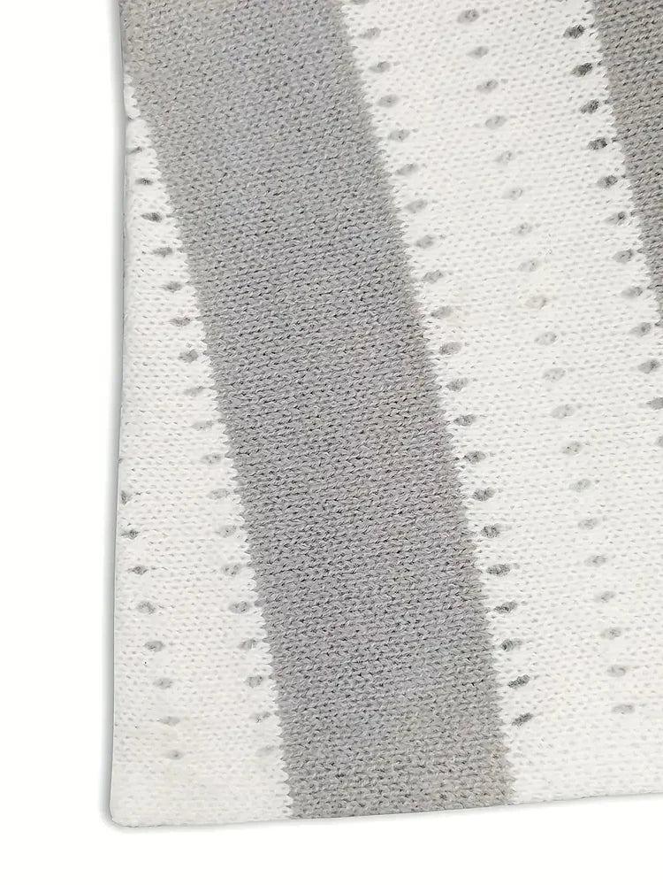 deanwangkt Plus Size Womens Long Sleeve Deep V Neck Zipped Up Hand Knit Striped Sweater Tops Loose Pullover Jumper Tops - Deanwangkt