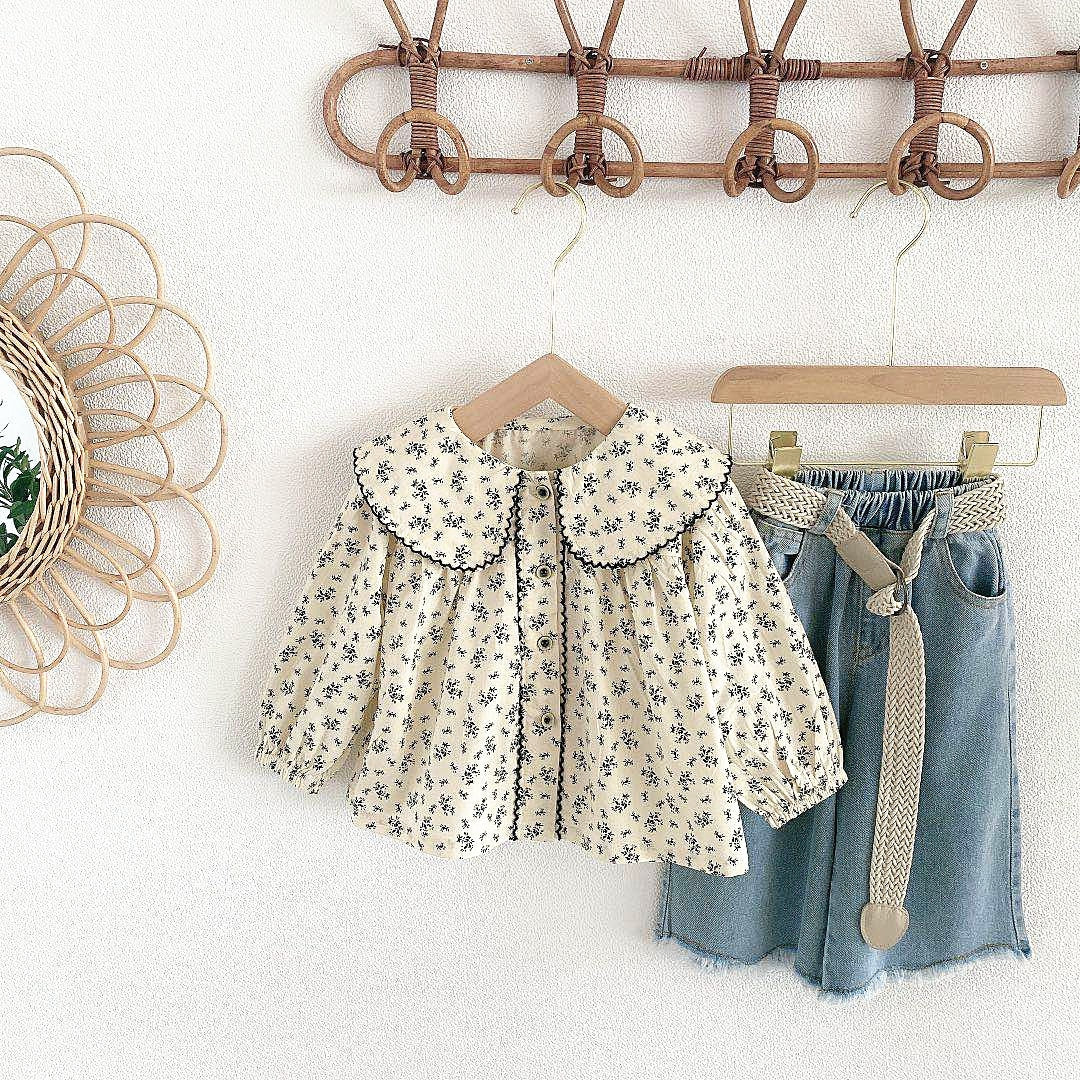 deanwangkt Blouse Long Sleeve Print Turn Down Collar New Fashion Casual Sweet Cute Lovely Beautiful Spring Autumn Children Kids for Girls - Deanwangkt