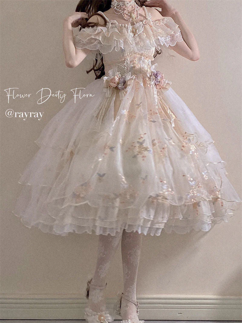 deanwangkt Flower God Flora Lolita JSK Dress Japanese Fantasy Cosplay Embroidery Elegant Party Suspendergirly Retro Victoria Sweet Dress - Deanwangkt
