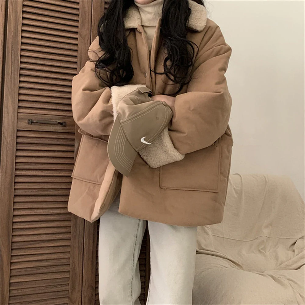 deanwangkt  Lambswool Retro Coats Fashion Thicken Elegant Warm Hot  Winter High Street New Casual All Match Loose Jackets - Deanwangkt