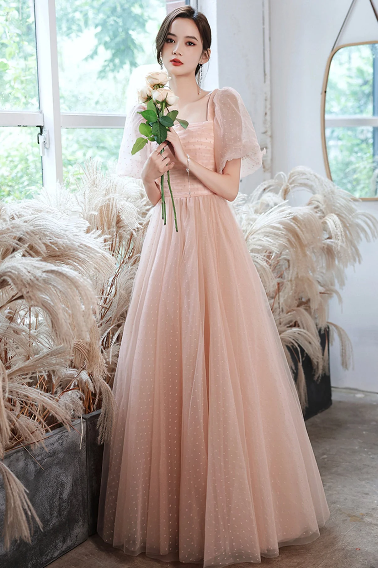 solvbao Pink Tulle Long Prom Dresses, A-Line Evening Dresses - Deanwangkt