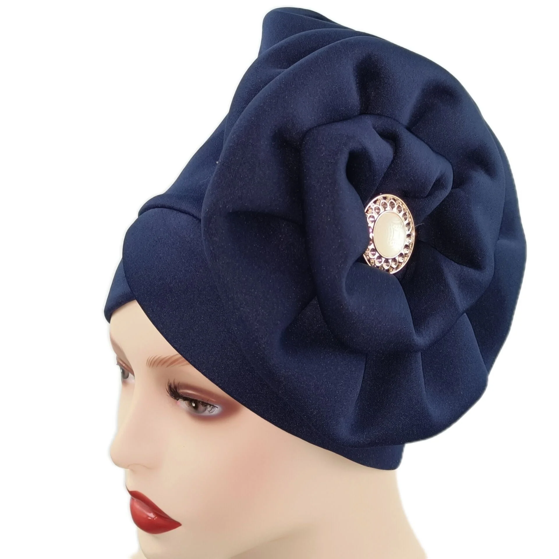 deanwangkt Solid African turban big flower design headtie cap for fashion women headwrap with badge - Deanwangkt