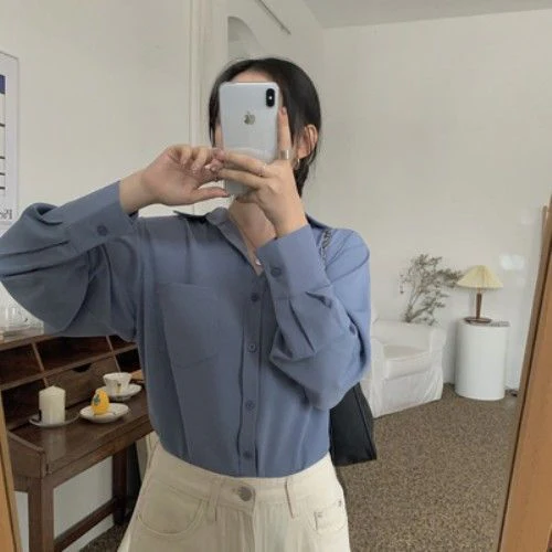 deanwangkt Shirts Women Pure Elegant Office Lady Simple Korean Style Leisure Long Sleeve Blouses Womens All-match Loose Daily Thin Chic New - Deanwangkt
