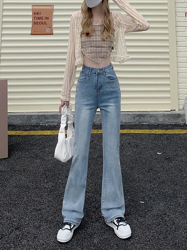 deanwangkt High-waisted Stretch Tail Flared Jeans Women's Autumn And Winter Slim Straight Tube Lengthened Drape Floor Mopping Pants - Deanwangkt