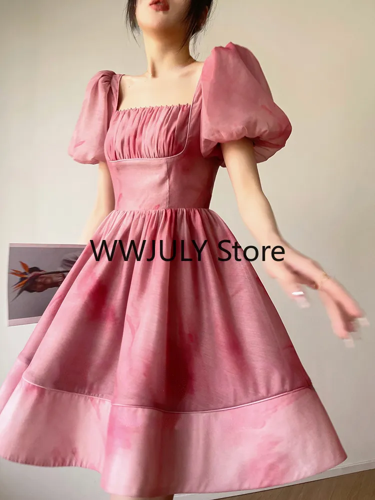 Joskka Short Sleeves Elegant Dress for Women  Fashion Fairy Square Collar Y2k Mini Dress Party Beach Style High Waisted Dress Chic - Deanwangkt