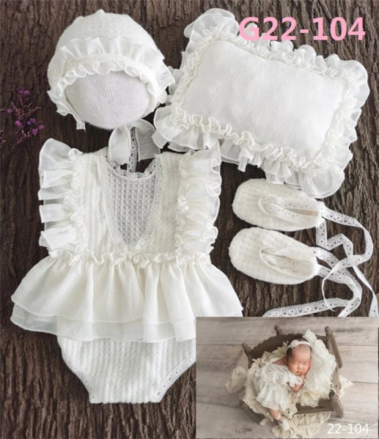 deanwangkt 0-3Month Baby Newborn Photography Props Baby Hat Baby Girl Lace Romper Bodysuits Outfit  Photography Clothing - Deanwangkt