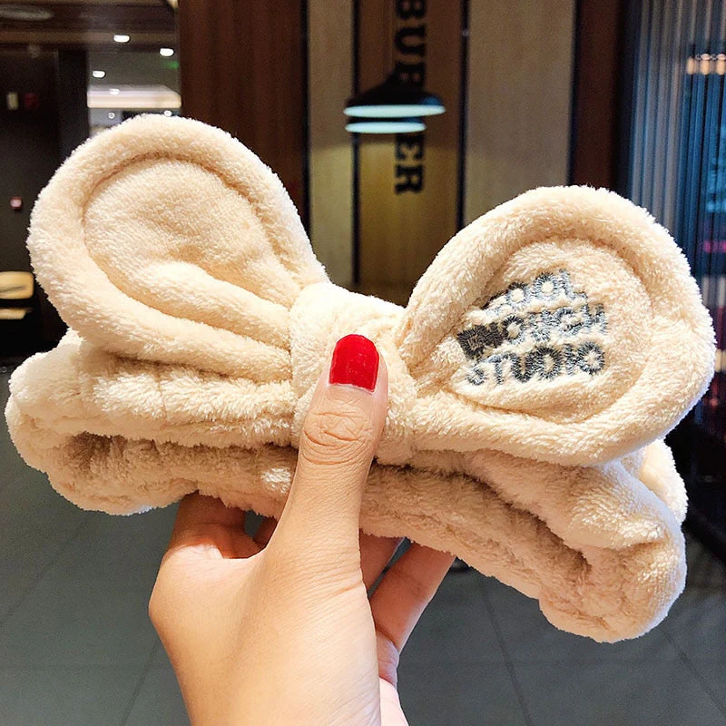 Wash Face Hair Holder Hairbands Soft Warm Coral Fleece Bow Animal Ears Headband For Women Girls Turban Fashion Hair Accessories - Deanwangkt