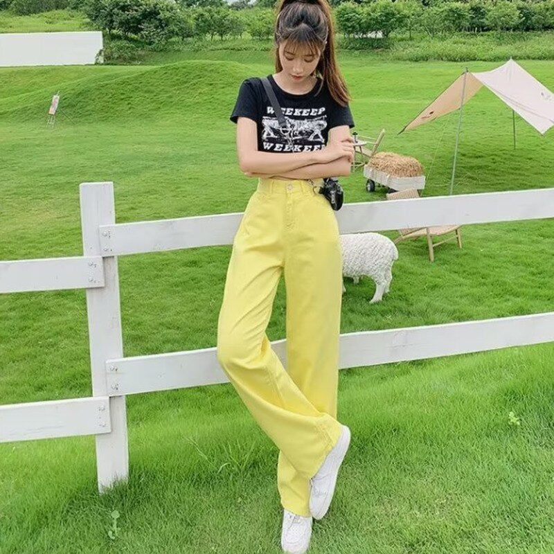 deanwangkt European And American Gentle Style Dirty Pink Ruffled Jeans, Women's Loose And Trendy Straight Tube Versatile Wide Leg Pants - Deanwangkt