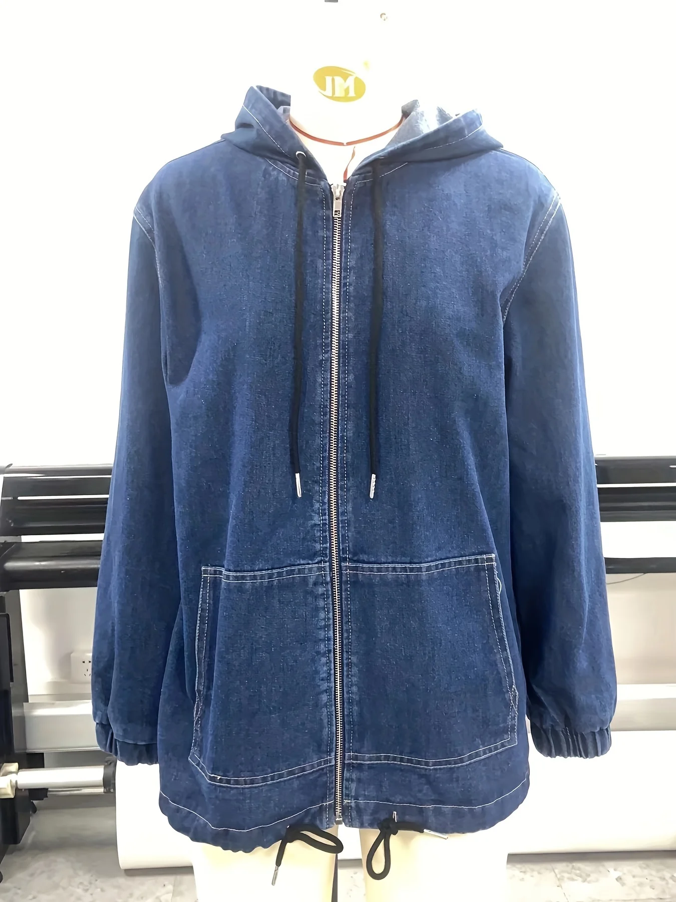 deanwangkt  Zip Front Hooded Denim Jackets, Long Sleeves Elastic Sleeves Drop Shoulder Denim Coats, Women's Denim Clothing - Deanwangkt