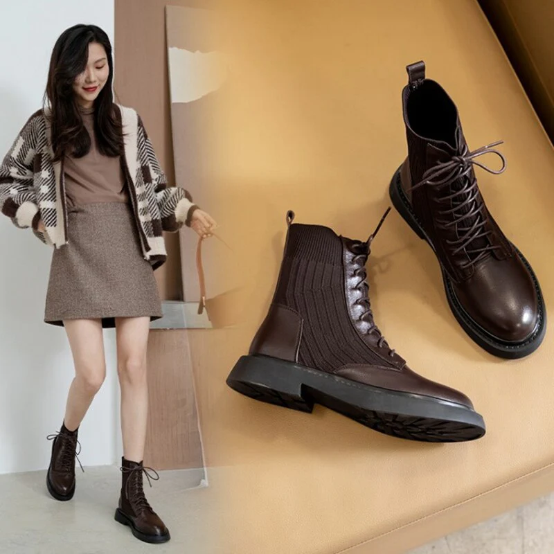 deanwangkt  fashion inspo    New Autumn/Winter Women Shoes Cow Leather Round Toe Low Heel Boots Women Casual Short Boots for Women Female Modern Boots - Deanwangkt