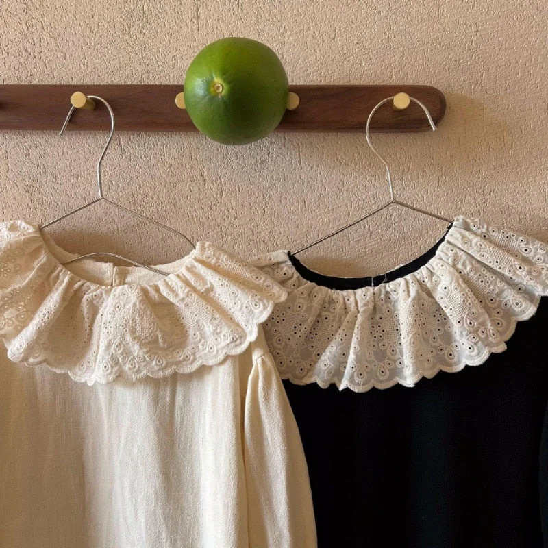 deanwangkt Fashion Autumn Kids Dress contrast color lace collar king style dresses Girls cotton loose long sleeve dress - Deanwangkt