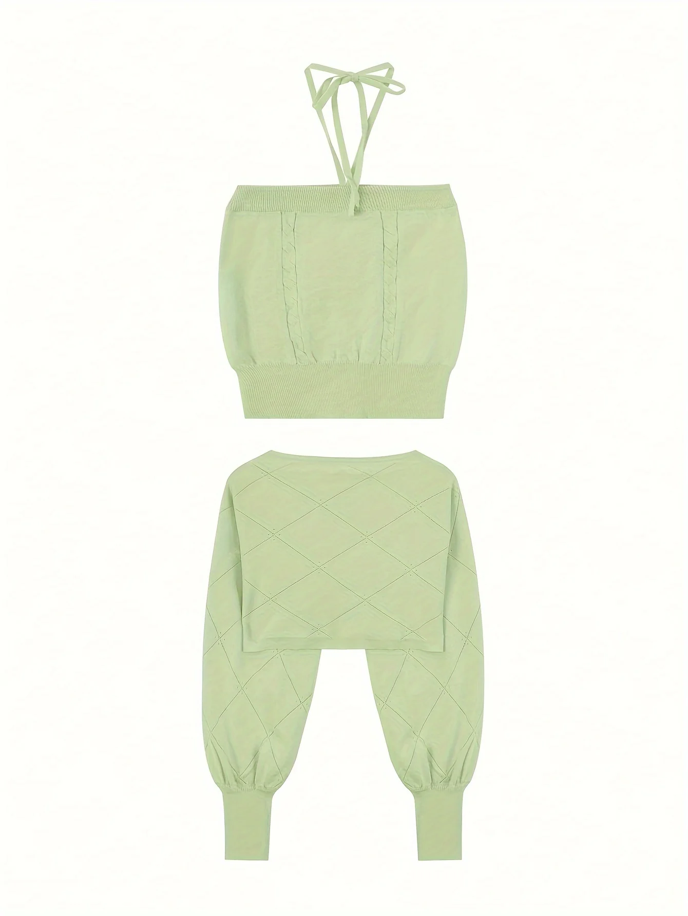 deanwangkt  Y2K Solid Two-piece Set, Sleeveless Halter Cami Top & Crop Shawl Sweater Top Outfits, Women's Clothing - Deanwangkt