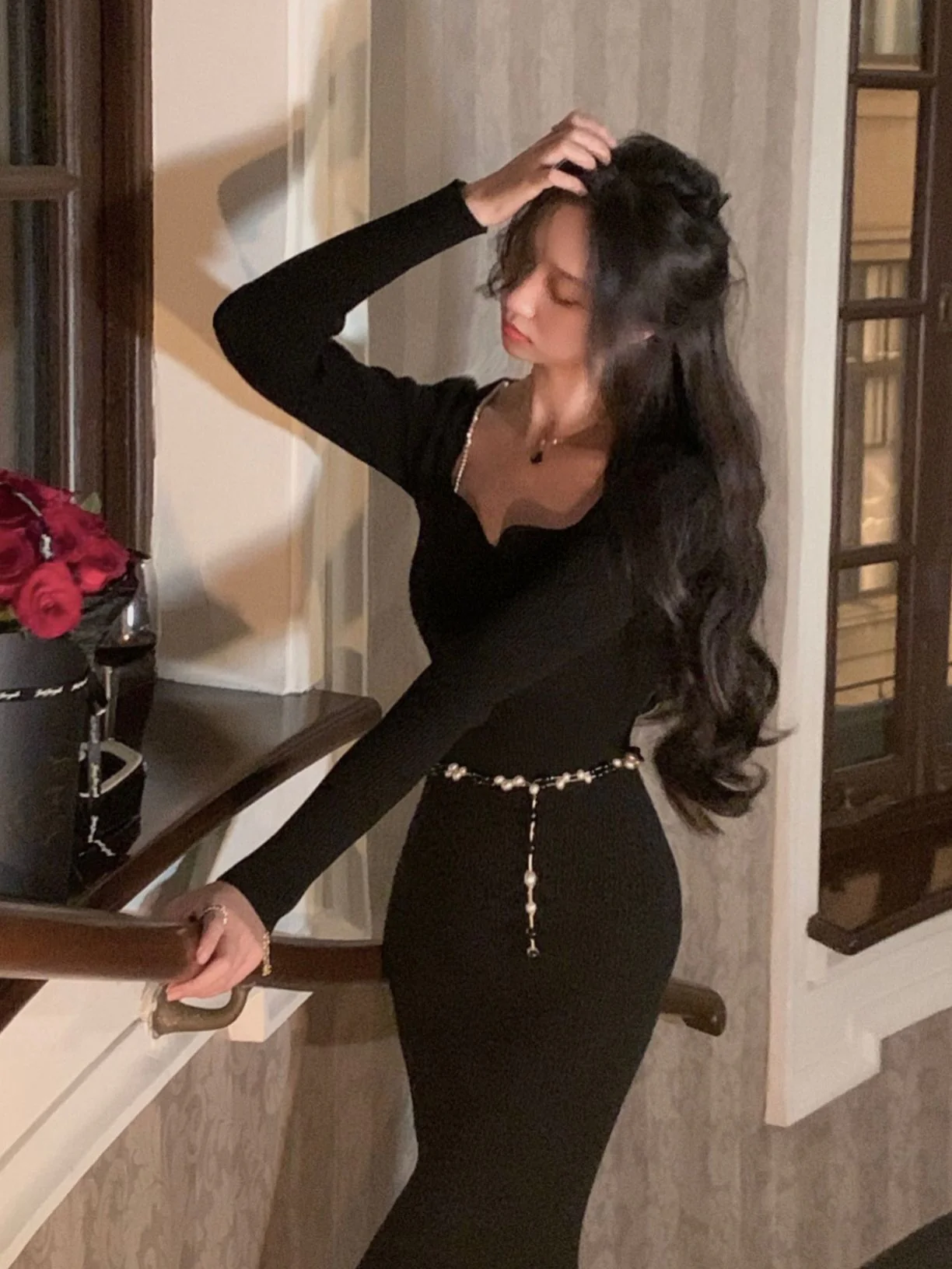 deanwangkt French Square Neck Knitted Midi Dresses Women New Autumn Sexy Bodycon Elegant Party Evening Fashion One Piece Female Clothing - Deanwangkt