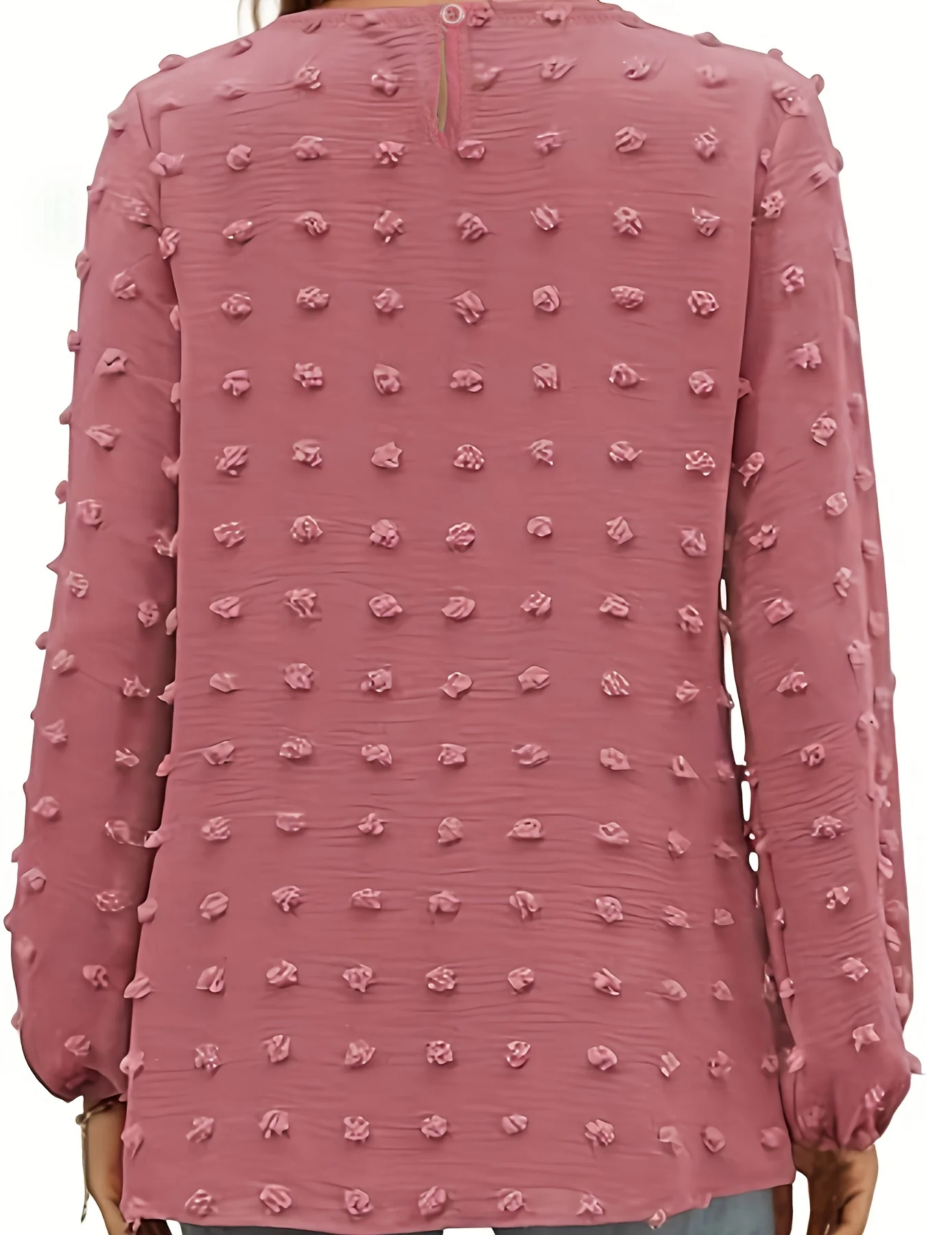 Plus Size Casual Top, Women's Plus Solid Swiss Dot Lantern Sleeve Round Neck Tunic Top - Deanwangkt