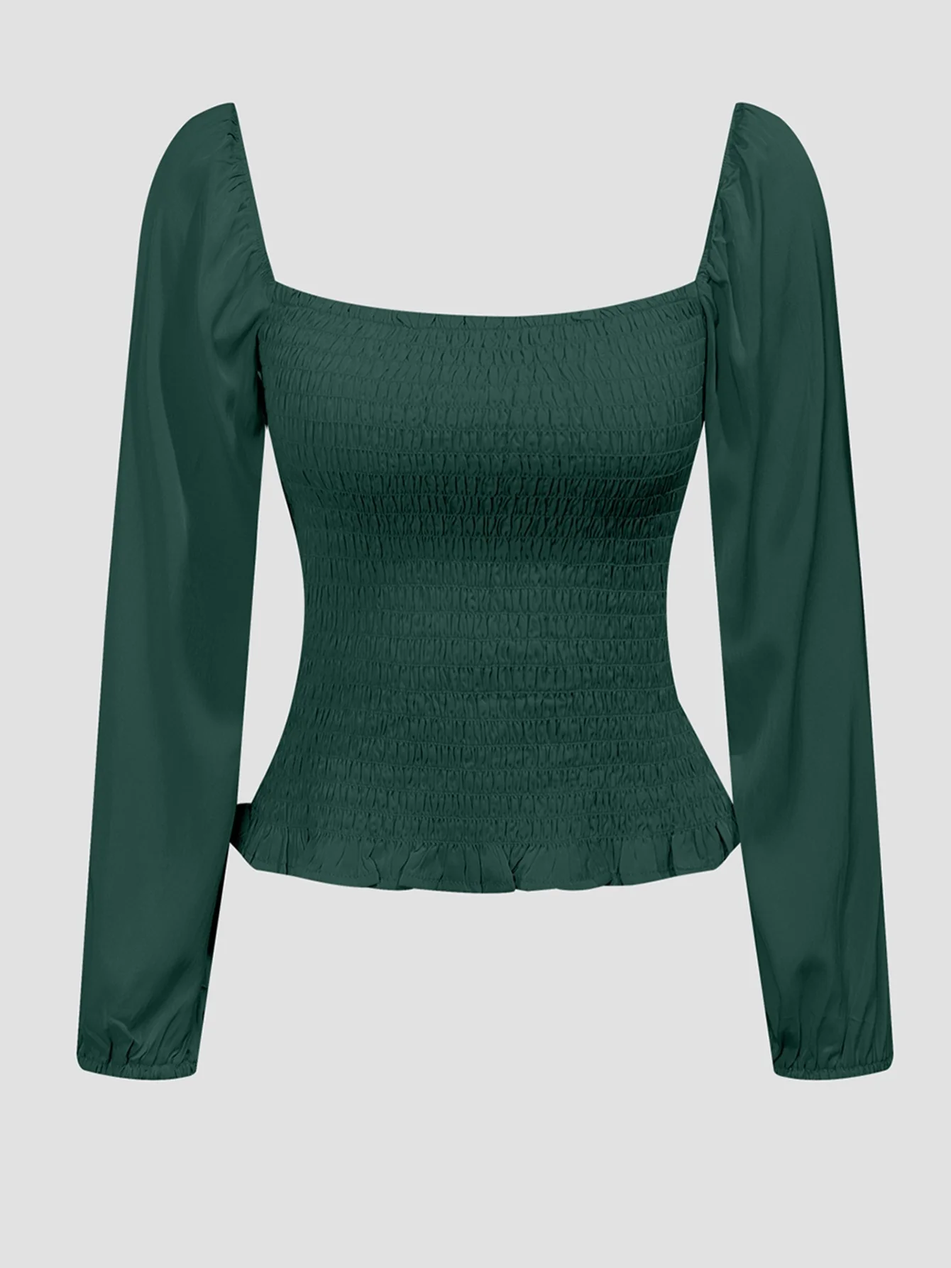 Solid Lantern Sleeve Blouse, Square Neck Long Sleeve Blouse, Casual Every Day Tops, Women's Clothing - Deanwangkt