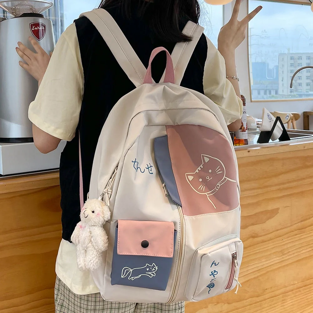deanwangkt Women Backpack New Kawaii Patchwork Female Large Capacity Waterproof Nylon Shoulder School Bag Preppy Mochila Bolsa - Deanwangkt