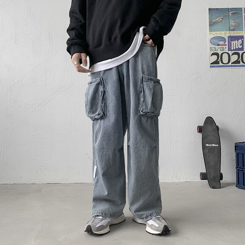 DEANWANGKT Back To School  Denim Trousers Male Jeans Denim Cargo Pants Baggy Wide Leg Jeans Casual Autumn Winter Korean Streetwear Hip Hop Cowboy - Deanwangkt