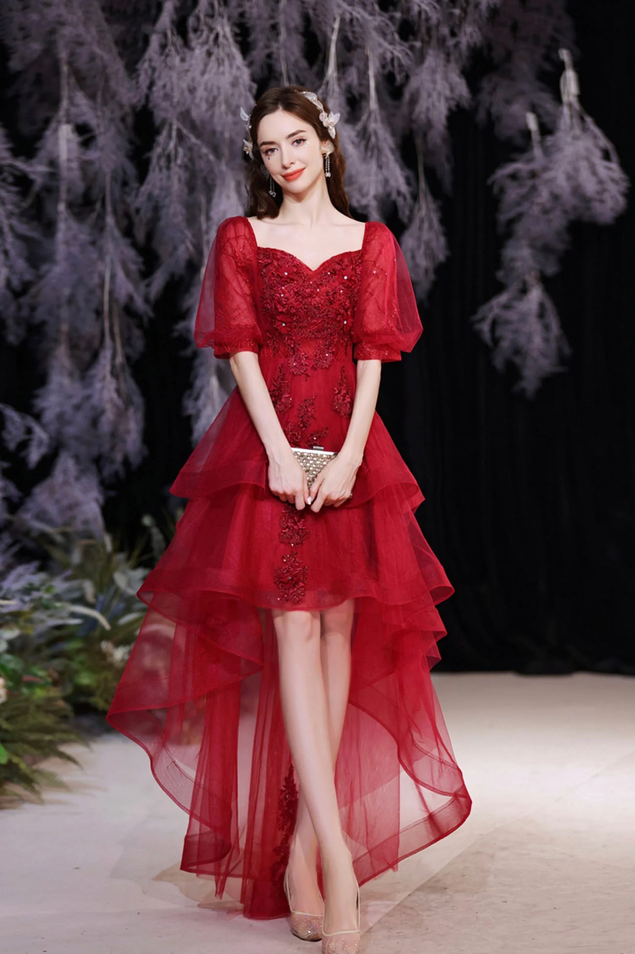 solvbao Red Lace High Low Party Dresses, A-Line Homecoming Dresses - Deanwangkt
