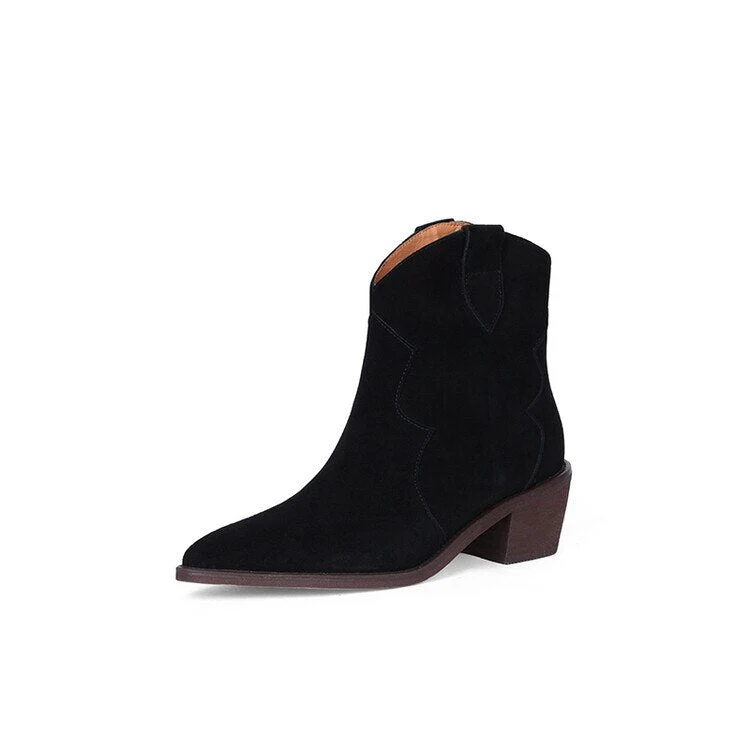 deanwangkt  fashion inspo    NEW Autumn Women Boots Pointed Toe Chunky Heel Shoes Women Cow Suede Black Shoes for Women Concise Western Boots Cowboy Boots - Deanwangkt