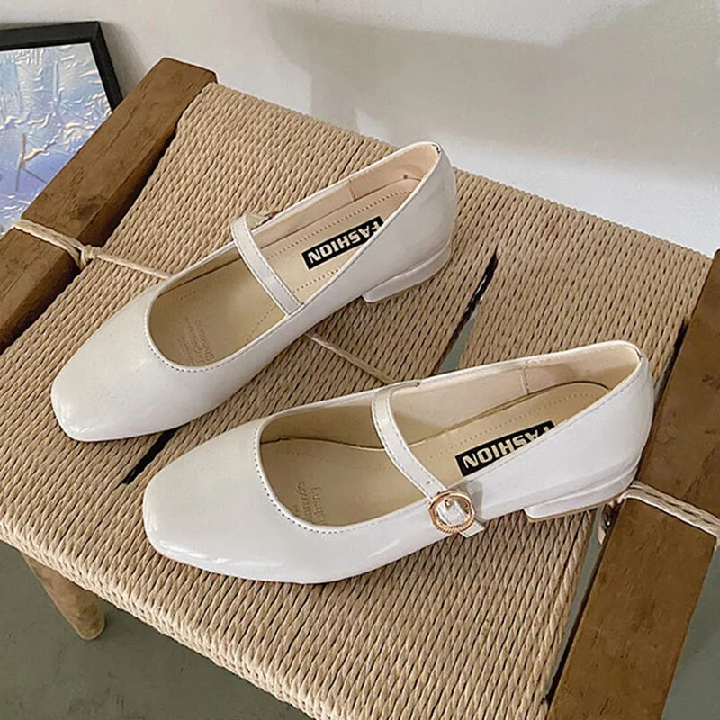 Joskka Ankle Strap Patent Leather Pumps for Women Low Heels Mary Jane Shoes Woman Elegant Office Dress Shoes Autumn Shoes - Deanwangkt