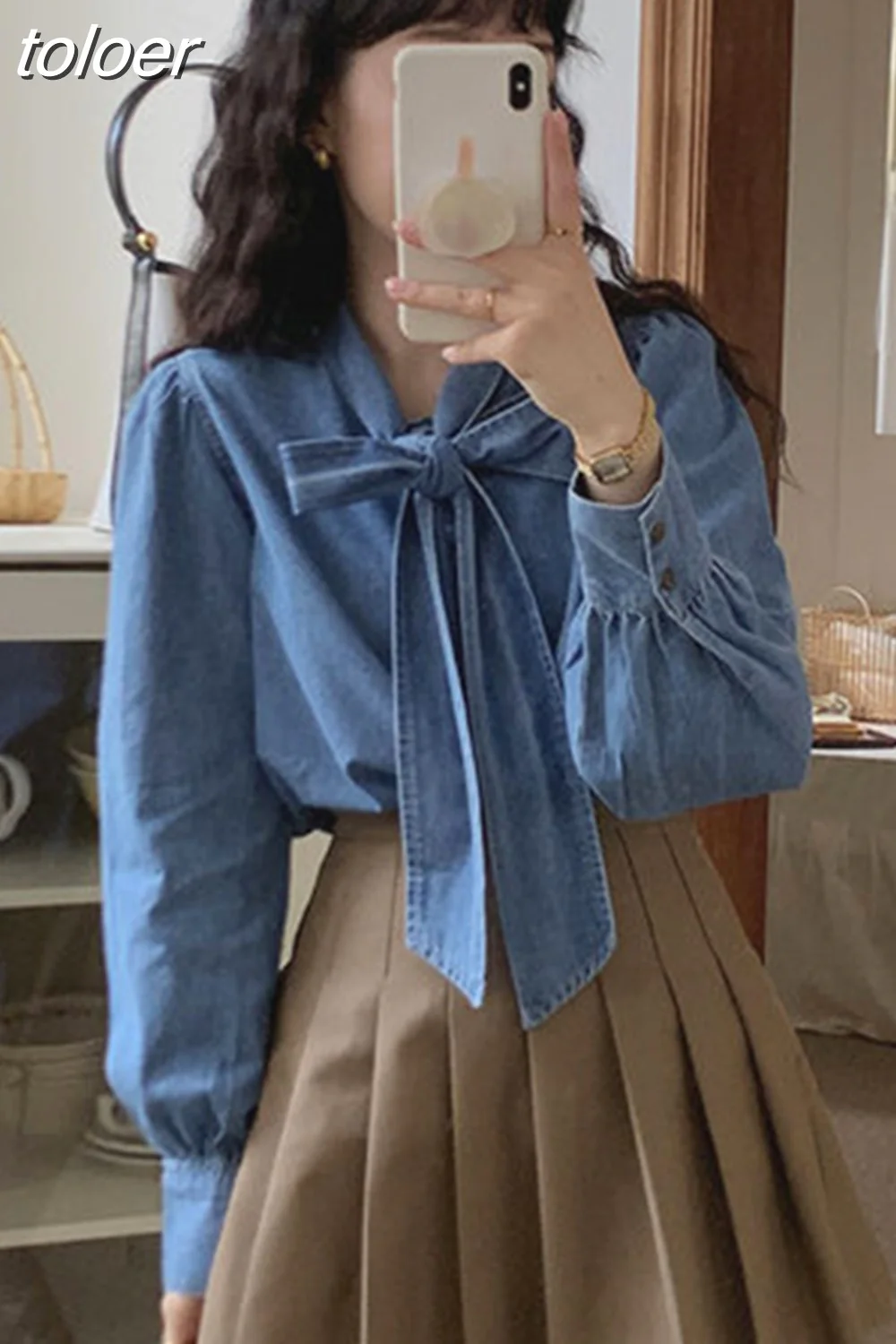 deanwangkt Shirt Top Female Blouses for Women Camisas De Mujer Bandage Bow Vintage Casual Blouse Shirts Fashion Korean Y2k Clothes - Deanwangkt