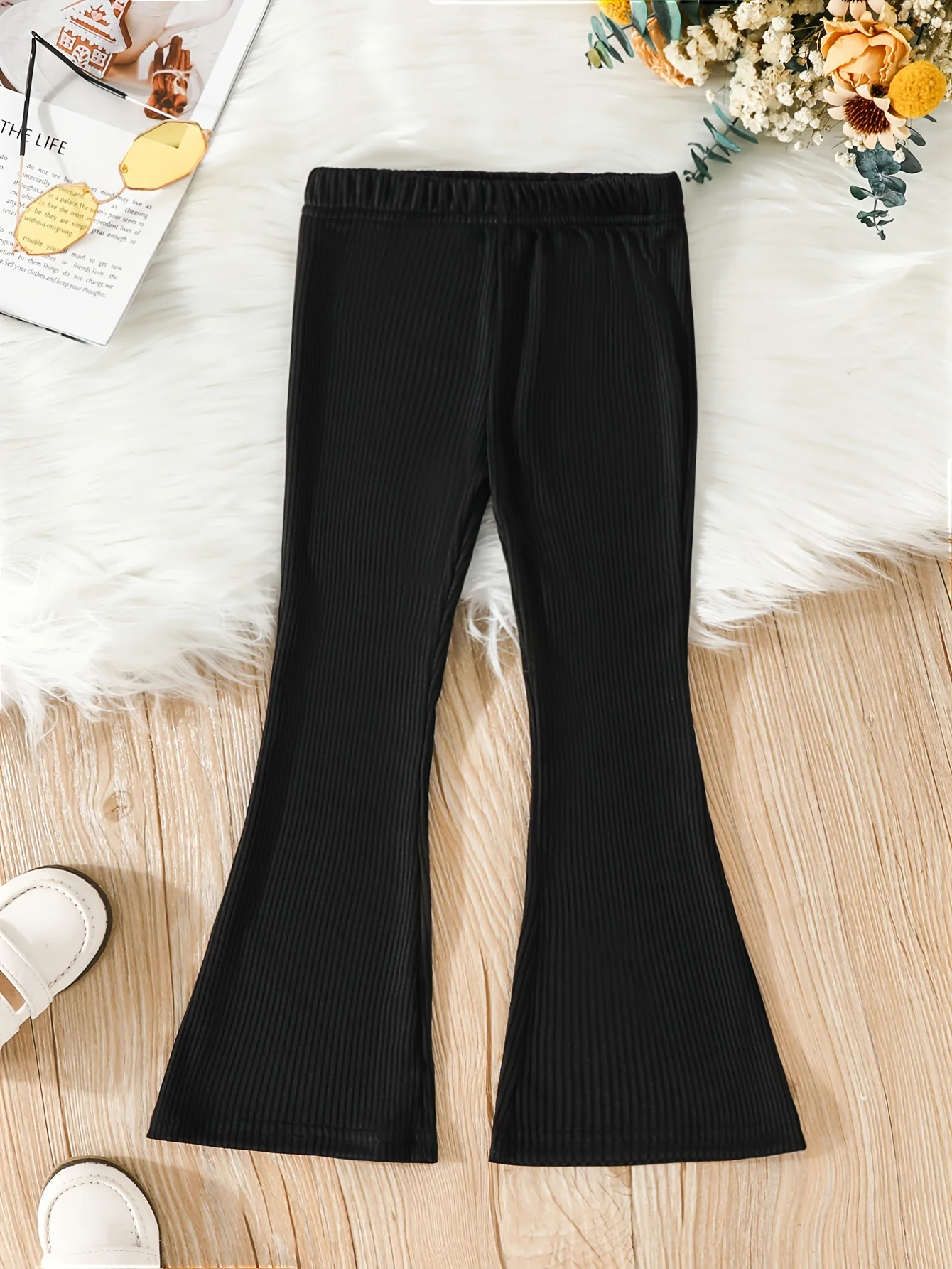 Girls' Ribbed Bell Bottom Trousers Stretch Slim For Outerwear Kids Flared Tight Pants For Spring And Autumn - Deanwangkt