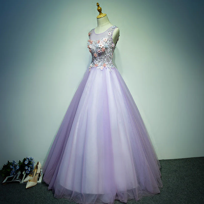 Solvbao Light Purple Tulle Long Sweet 16 Formal Dress with Lace, Purple Prom Dress - Deanwangkt