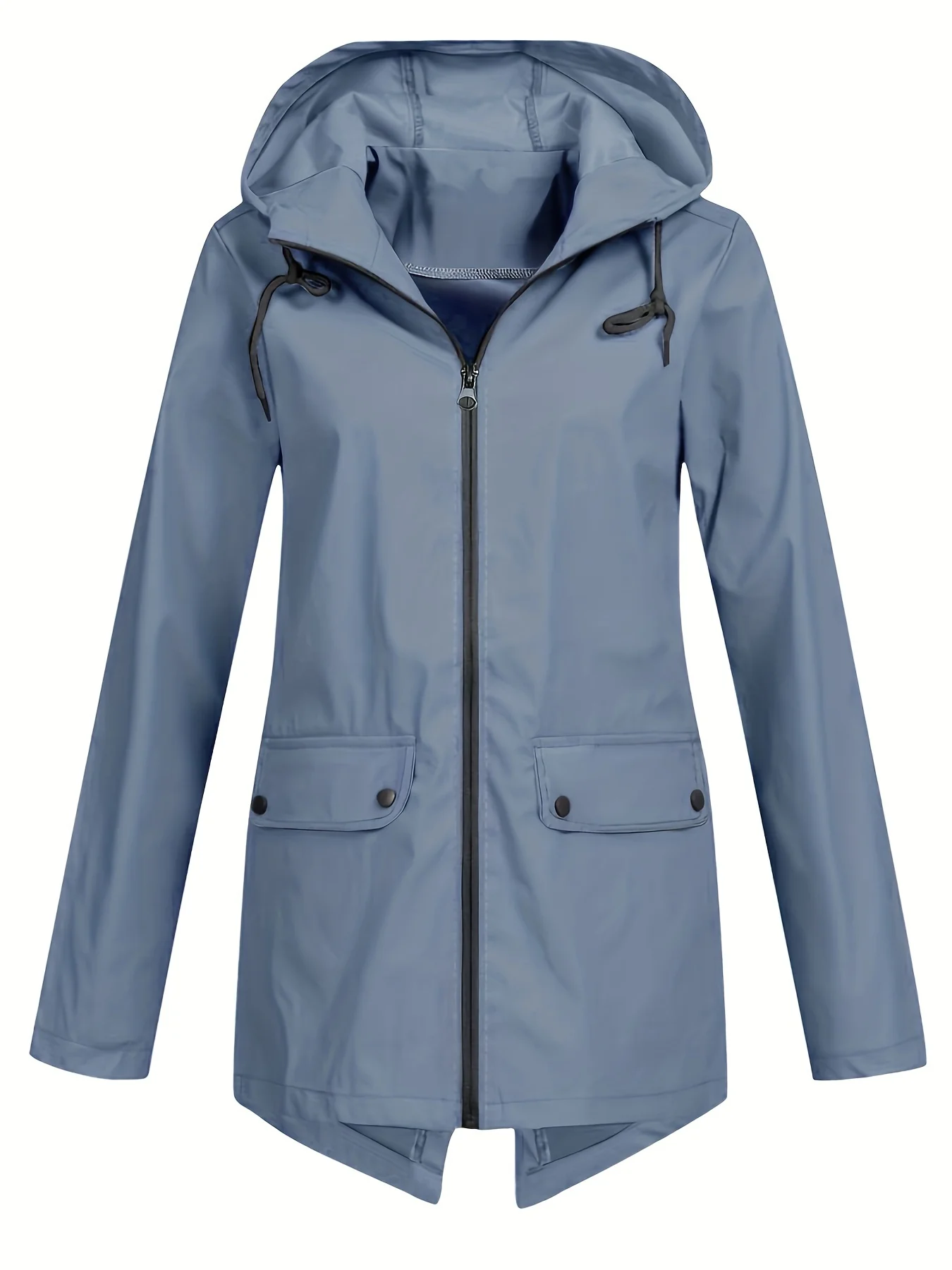 Solid Zip Up Drawstring Trench Coat, Casual Long Sleeve Hooded Jacket, Women's Clothing - Deanwangkt