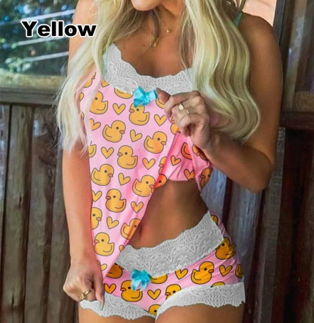 deanwangkt Sexy Lace Pajama Set Women Spaghetti Strap Sleeveless Bowknot Sleepwear Suit Sweet Lingerie Nighties Ladies Sleep Shorts Set - Deanwangkt