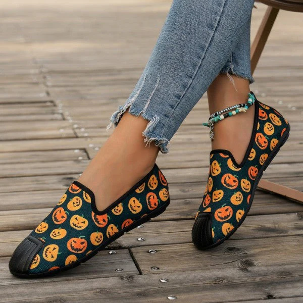 deanwangkt - Halloween Cream White Casual Patchwork Printing Round Comfortable Flats Shoes - Deanwangkt