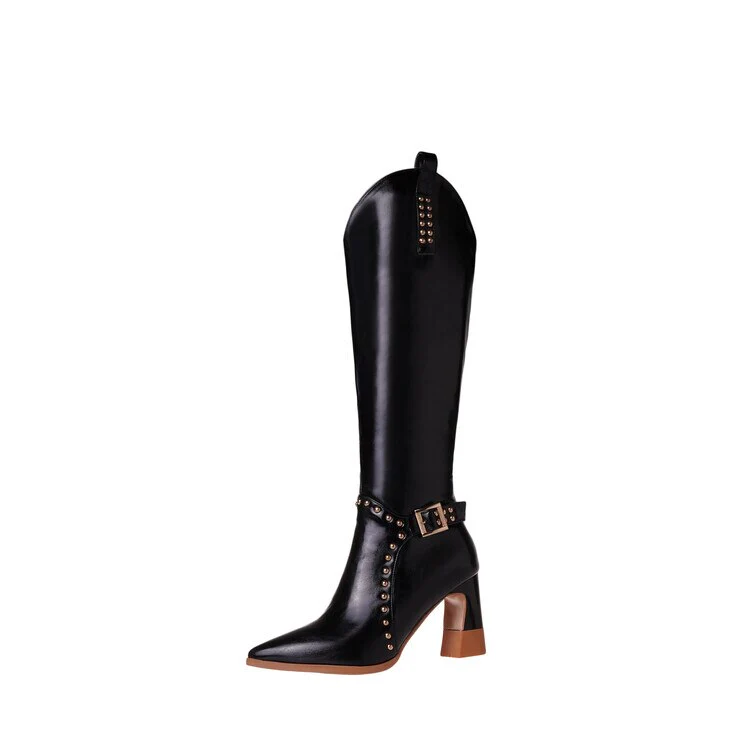 deanwangkt  fashion inspo    NEW Fall Shoes for Women Pointed Toe Square Heel Boots Split Leather Knee High Boots Rivet Plus Size Women Shoes High Heel Boots - Deanwangkt
