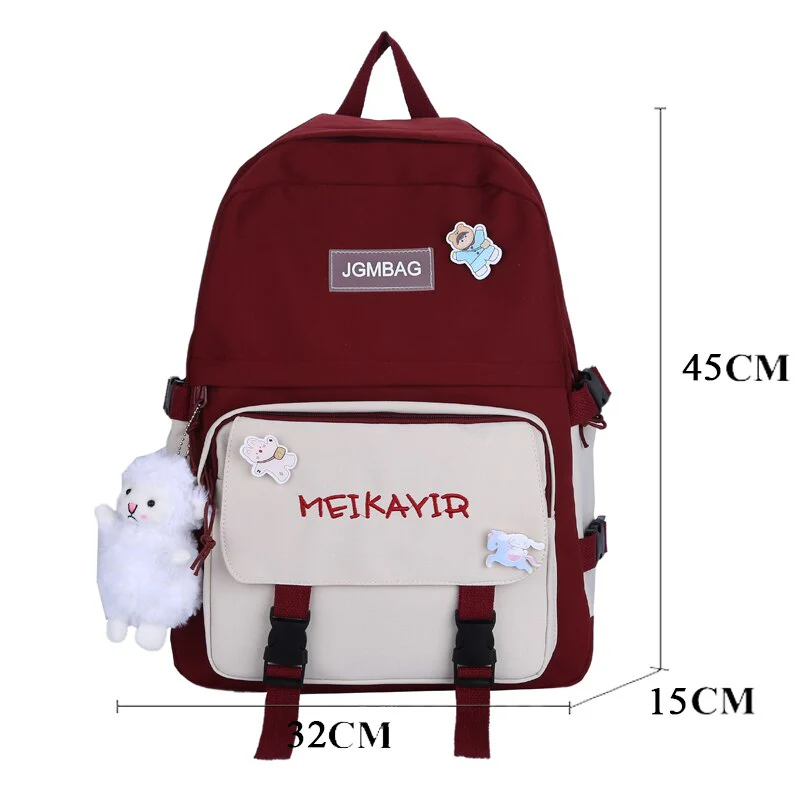 Back to school   Fashion Kawaii Women Backpack Cotton Buckle Rucksack Cute Student School Bag Travel Mochila for Teenage Girls Bookbag - Deanwangkt