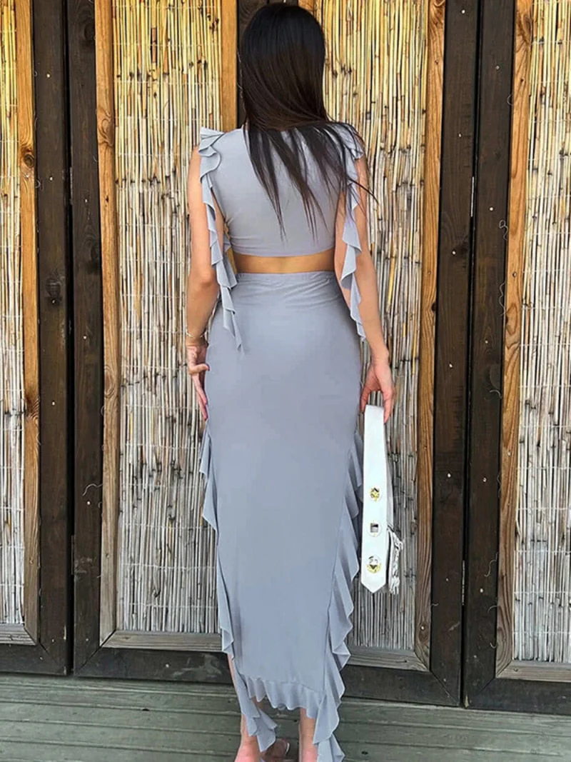 BACK TO COLLEGE    Fashion 2 Pieces Dress Sets Women O-neck Sleeveless Bandage Tank Top High Waist Skirts Summer Outfit Holiday Streetwear - Deanwangkt